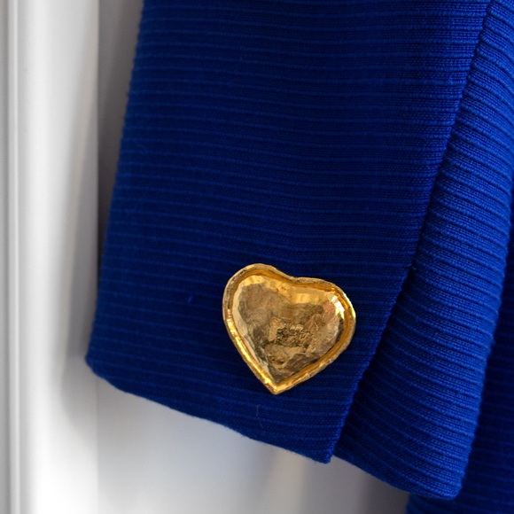 Yves Saint Laurent Encore Vintage S/S 1995 Royal Blue Gold Hearts Jacket Suit - Picture 8 of 16